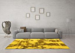 Machine Washable Abstract Yellow Modern Rug in a Living Room, wshabs761yw