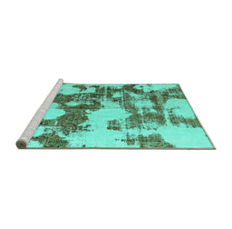 Sideview of Machine Washable Abstract Turquoise Modern Area Rugs, wshabs761turq