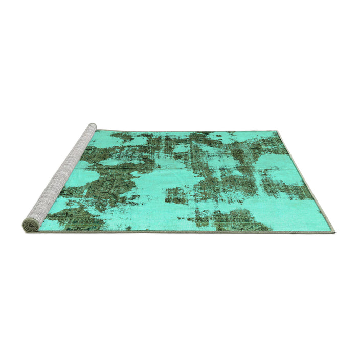 Sideview of Machine Washable Abstract Turquoise Modern Area Rugs, wshabs761turq