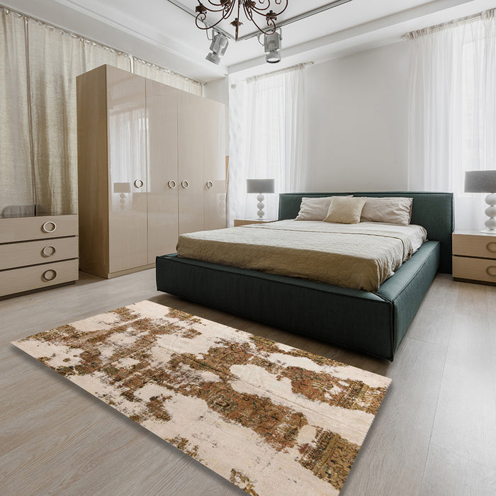 Abstract Light Brown Modern Rug in a Bedroom, abs761