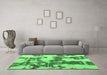 Machine Washable Abstract Emerald Green Modern Area Rugs in a Living Room,, wshabs761emgrn