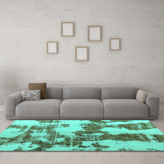 Machine Washable Abstract Turquoise Modern Area Rugs in a Living Room,, wshabs761turq