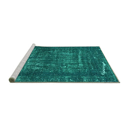Sideview of Machine Washable Abstract Turquoise Modern Area Rugs, wshabs762turq