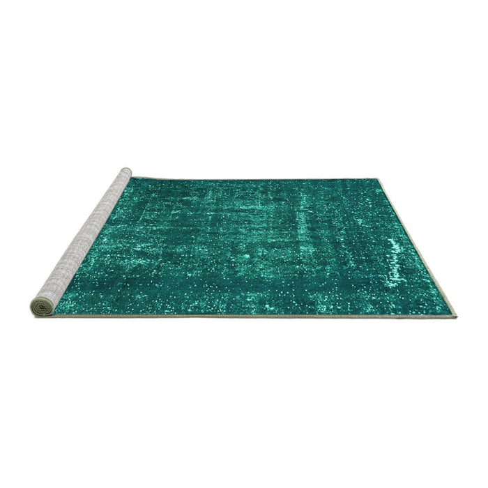 Sideview of Machine Washable Abstract Turquoise Modern Area Rugs, wshabs762turq