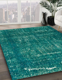 Abstract Teal Green Modern Rug in Family Room, abs762