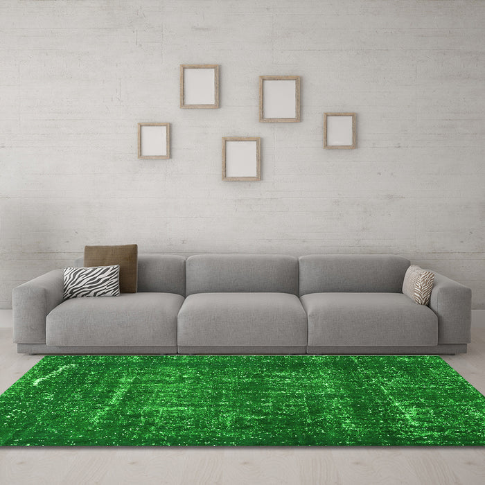 Machine Washable Abstract Green Modern Area Rugs in a Living Room,, wshabs762grn