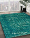 Abstract Teal Green Modern Rug in Family Room, abs762