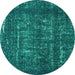 Round Abstract Turquoise Modern Rug, abs762turq