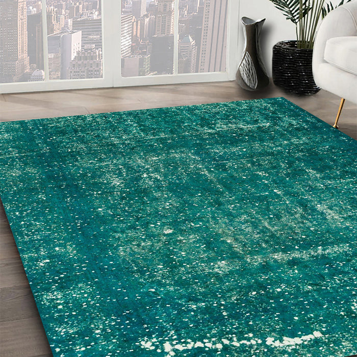 Abstract Teal Green Modern Rug in Family Room, abs762