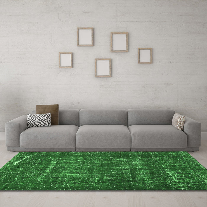 Machine Washable Abstract Emerald Green Modern Area Rugs in a Living Room,, wshabs762emgrn