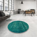 Round Machine Washable Abstract Teal Green Rug in a Office, wshabs762