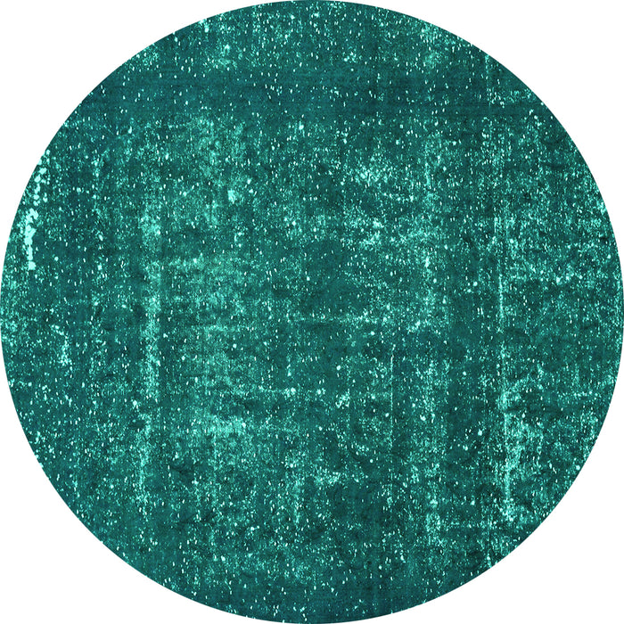Round Machine Washable Abstract Turquoise Modern Area Rugs, wshabs762turq