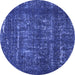 Round Machine Washable Abstract Blue Modern Rug, wshabs762blu