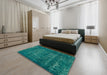 Abstract Teal Green Modern Rug in a Bedroom, abs762