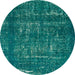 Round Machine Washable Abstract Teal Green Rug, wshabs762