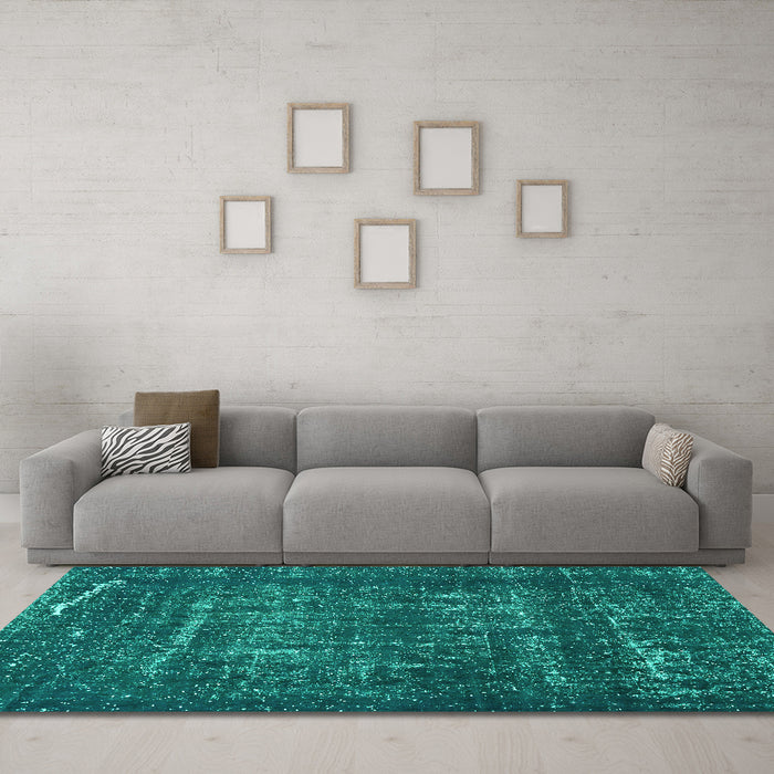 Machine Washable Abstract Turquoise Modern Area Rugs in a Living Room,, wshabs762turq