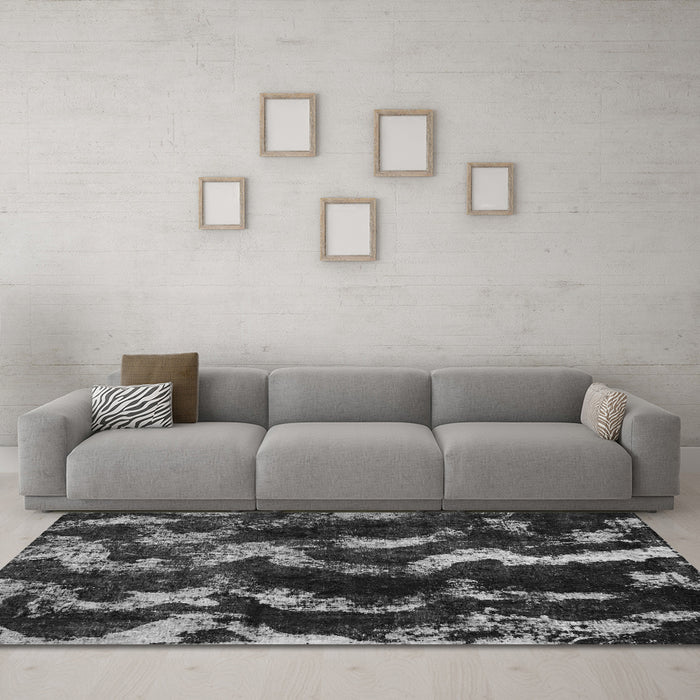 Machine Washable Abstract Gray Modern Rug in a Living Room,, wshabs763gry