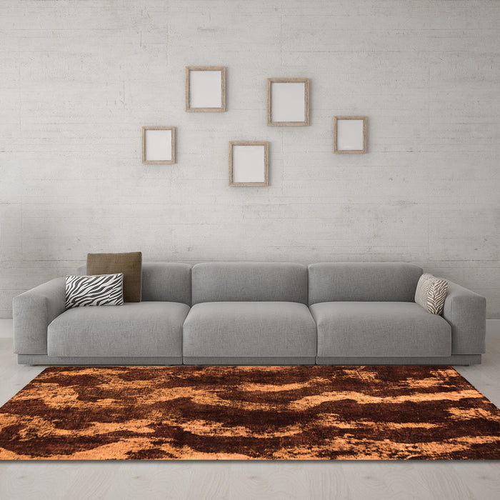 Machine Washable Abstract Orange Modern Area Rugs in a Living Room, wshabs763org