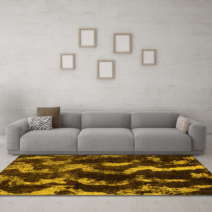 Machine Washable Abstract Yellow Modern Rug in a Living Room, wshabs763yw