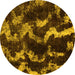 Round Machine Washable Abstract Yellow Modern Rug, wshabs763yw