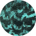 Round Machine Washable Abstract Turquoise Modern Area Rugs, wshabs763turq