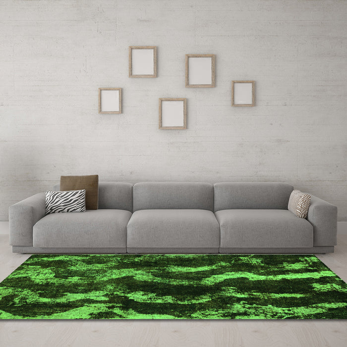 Machine Washable Abstract Green Modern Area Rugs in a Living Room,, wshabs763grn