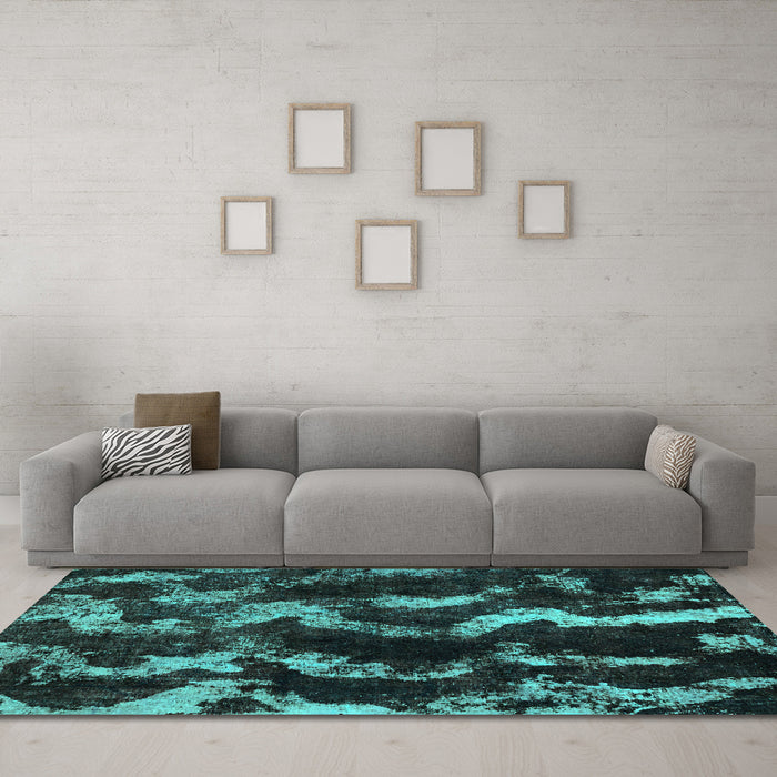 Machine Washable Abstract Turquoise Modern Area Rugs in a Living Room,, wshabs763turq