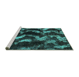 Sideview of Machine Washable Abstract Turquoise Modern Area Rugs, wshabs763turq