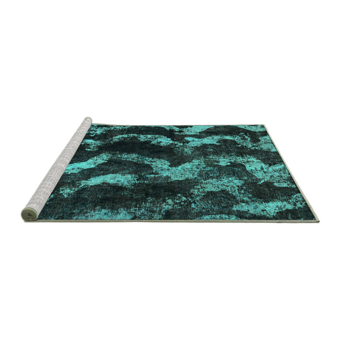 Sideview of Machine Washable Abstract Turquoise Modern Area Rugs, wshabs763turq