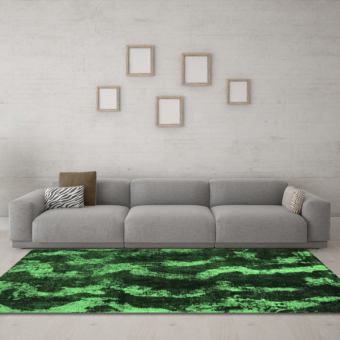Machine Washable Abstract Emerald Green Modern Area Rugs in a Living Room,, wshabs763emgrn