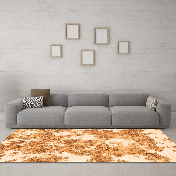 Machine Washable Abstract Orange Modern Area Rugs in a Living Room, wshabs764org