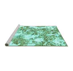 Sideview of Machine Washable Abstract Turquoise Modern Area Rugs, wshabs764turq