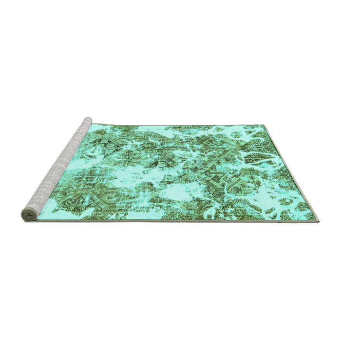 Sideview of Machine Washable Abstract Turquoise Modern Area Rugs, wshabs764turq