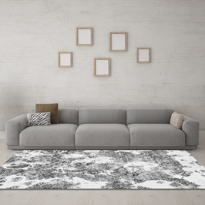 Machine Washable Abstract Gray Modern Rug in a Living Room,, wshabs764gry