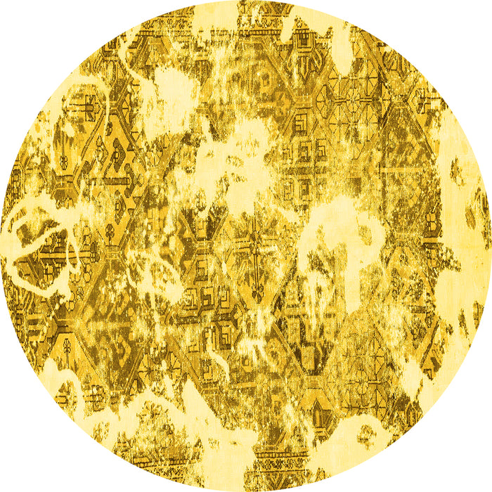 Round Abstract Yellow Modern Rug, abs764yw