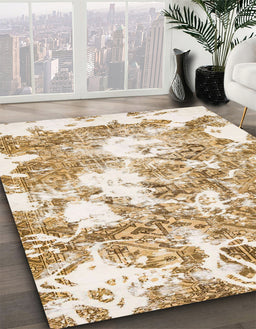 Machine Washable Abstract Wheat Beige Rug in a Family Room, wshabs764