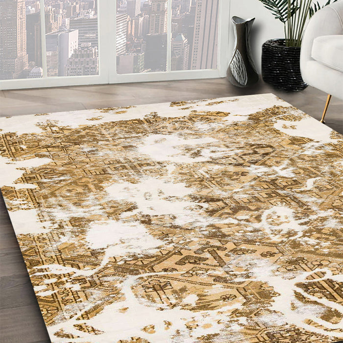 Machine Washable Abstract Wheat Beige Rug in a Family Room, wshabs764