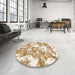 Round Machine Washable Abstract Wheat Beige Rug in a Office, wshabs764