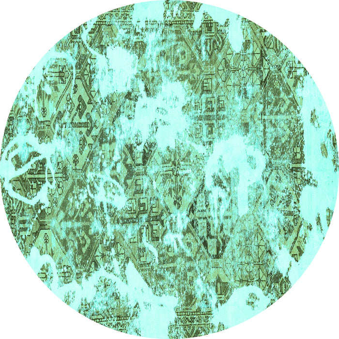 Round Abstract Turquoise Modern Rug, abs764turq