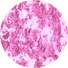 Round Machine Washable Abstract Pink Modern Rug, wshabs764pnk