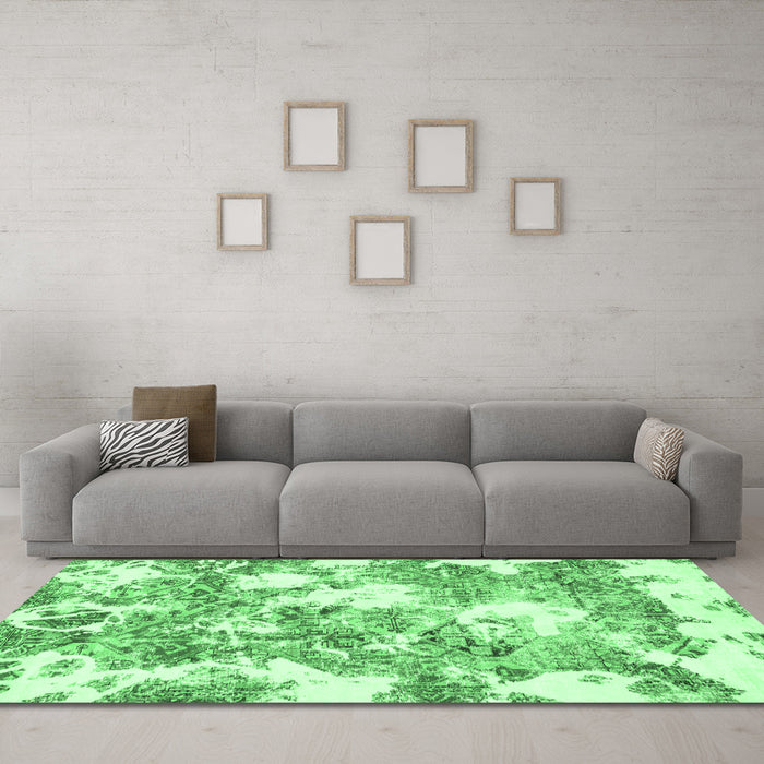 Machine Washable Abstract Emerald Green Modern Area Rugs in a Living Room,, wshabs764emgrn