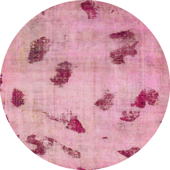 Round Machine Washable Abstract Dark Pink Rug, wshabs765