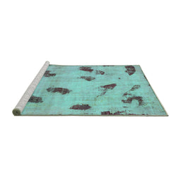 Sideview of Machine Washable Abstract Turquoise Modern Area Rugs, wshabs765turq