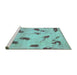 Sideview of Machine Washable Abstract Turquoise Modern Area Rugs, wshabs765turq