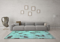 Machine Washable Abstract Turquoise Modern Area Rugs in a Living Room,, wshabs765turq