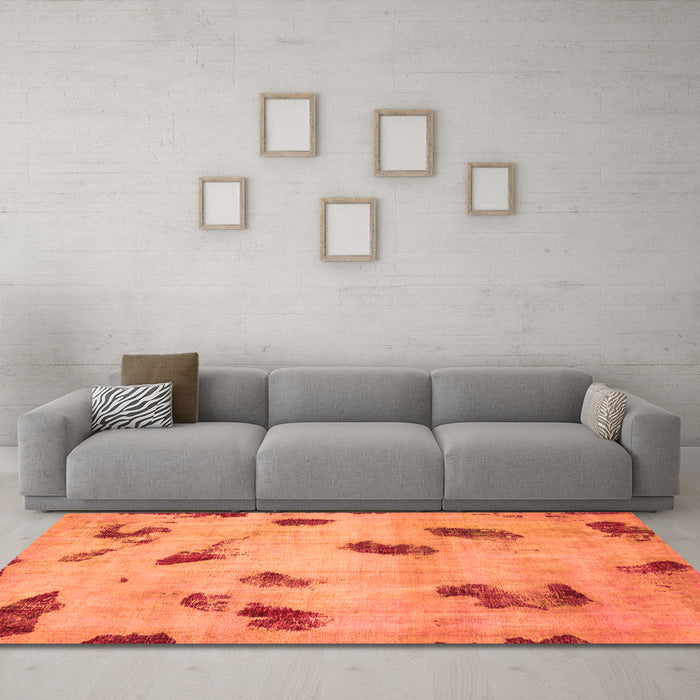 Machine Washable Abstract Orange Modern Area Rugs in a Living Room, wshabs765org