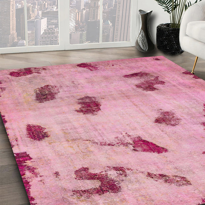 Machine Washable Abstract Dark Pink Rug in a Family Room, wshabs765