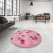 Round Abstract Dark Pink Modern Rug in a Office, abs765