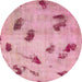 Round Abstract Dark Pink Modern Rug, abs765