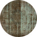 Round Abstract Turquoise Modern Rug, abs766turq